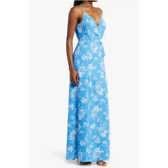 💕WAYF💕 The Angelina Floral Wrap Gown ~ Ocean Etoile Floral Print Medium M NWOT - Picture 4 of 15